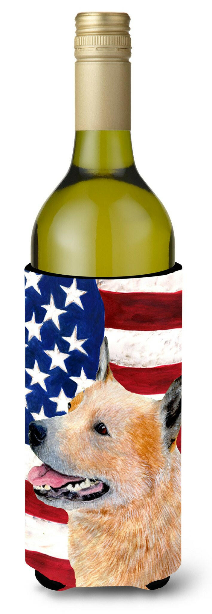 USA American Flag with Australian Cattle Dog Wine Bottle Beverage Insulator Beverage Insulator Hugger by Caroline&#39;s Treasures
