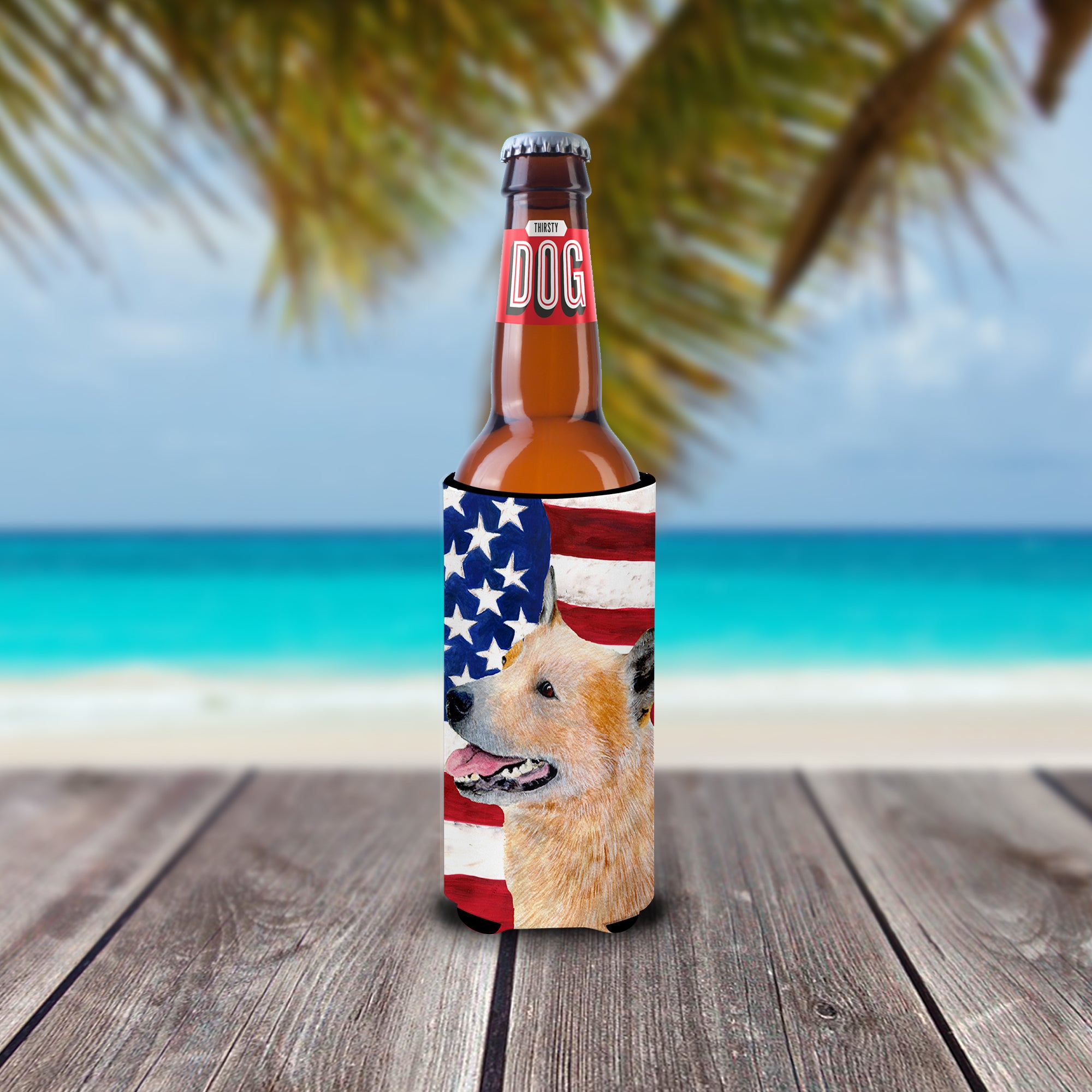 USA American Flag with Australian Cattle Dog Ultra Beverage Insulators for slim cans SS4251MUK