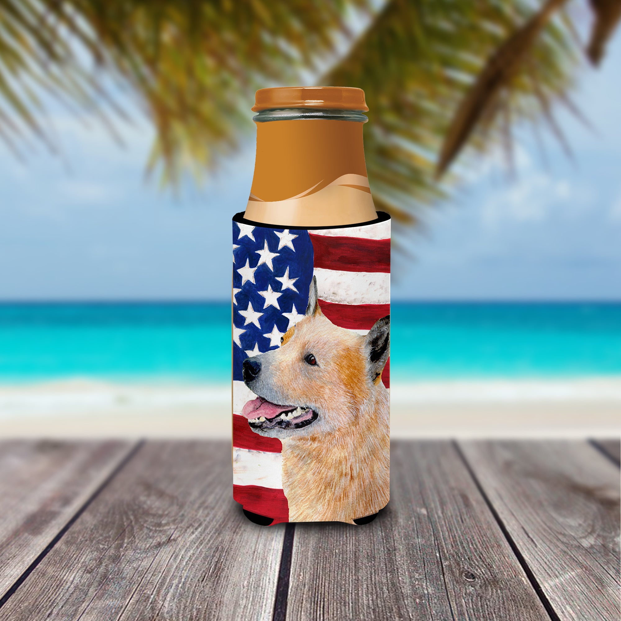 USA American Flag with Australian Cattle Dog Ultra Beverage Insulators for slim cans SS4251MUK.
