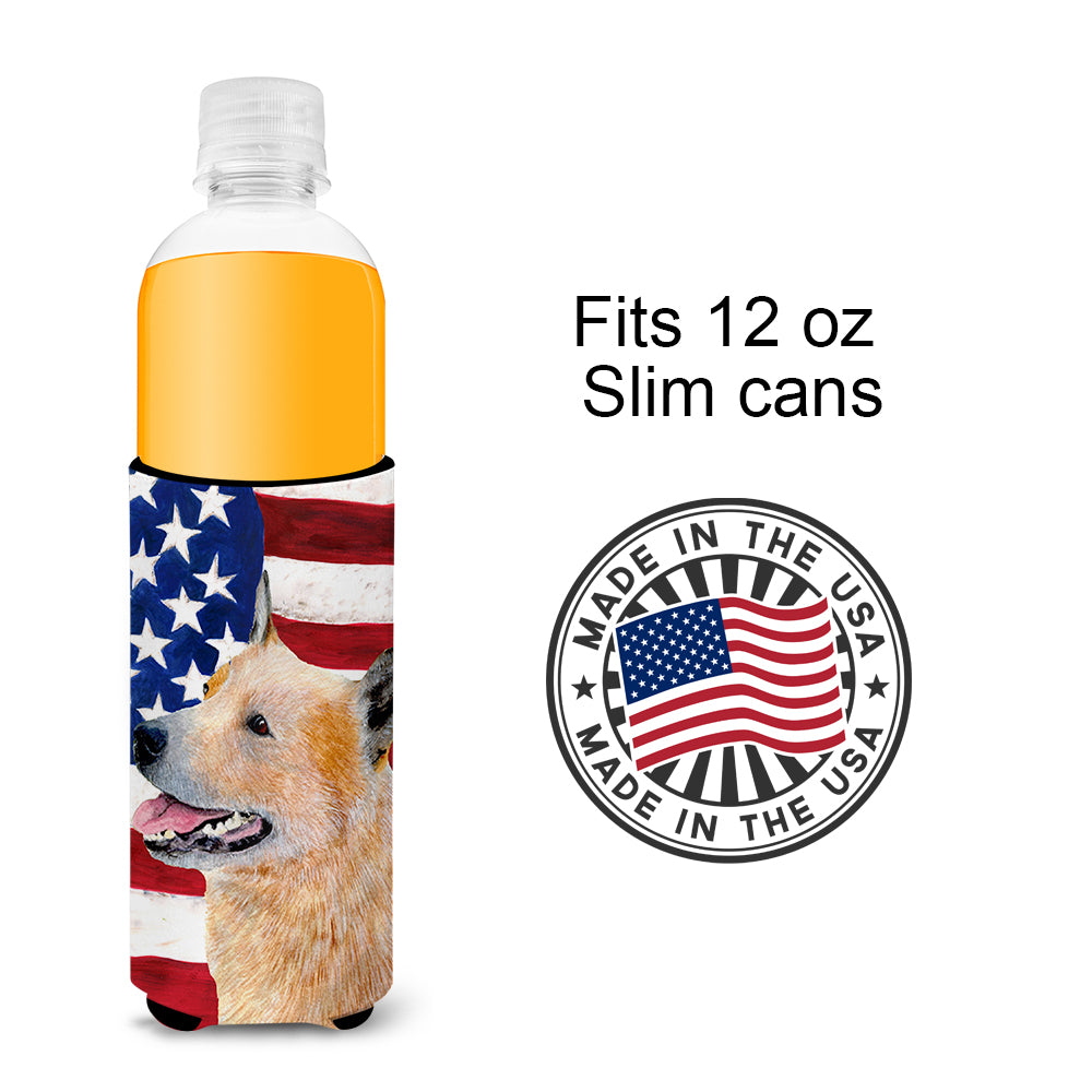 USA American Flag with Australian Cattle Dog Ultra Beverage Insulators for slim cans SS4251MUK.