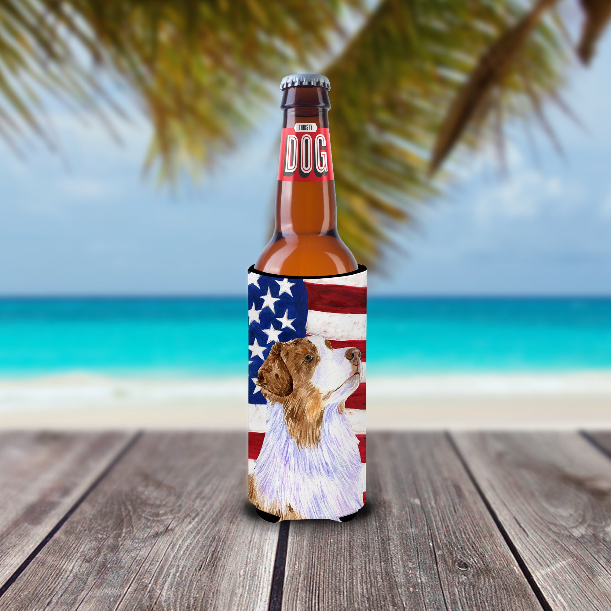 USA American Flag with Australian Shepherd Ultra Beverage Insulators for slim cans SS4252MUK.