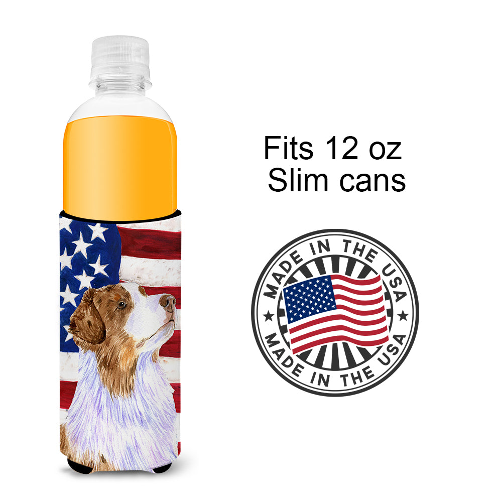 USA American Flag with Australian Shepherd Ultra Beverage Insulators for slim cans SS4252MUK.