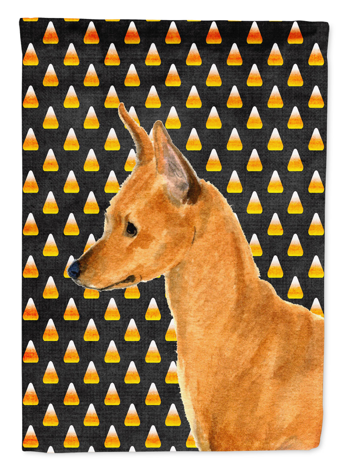 Min Pin Candy Corn Halloween Portrait Flag Canvas House Size  the-store.com.