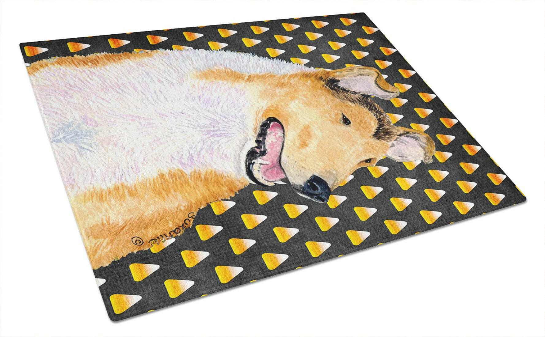 Collie Smooth Candy Corn Halloween Portrait Glass Cutting Board Large by Caroline's Treasures