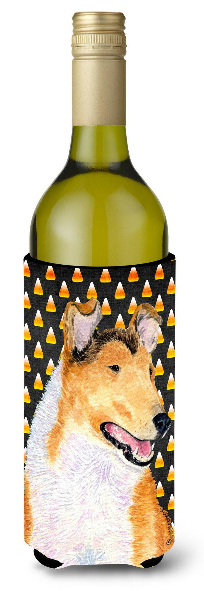 Collie Smooth Candy Corn Halloween Portrait Wine Bottle Beverage Insulator Beverage Insulator Hugger by Caroline&#39;s Treasures