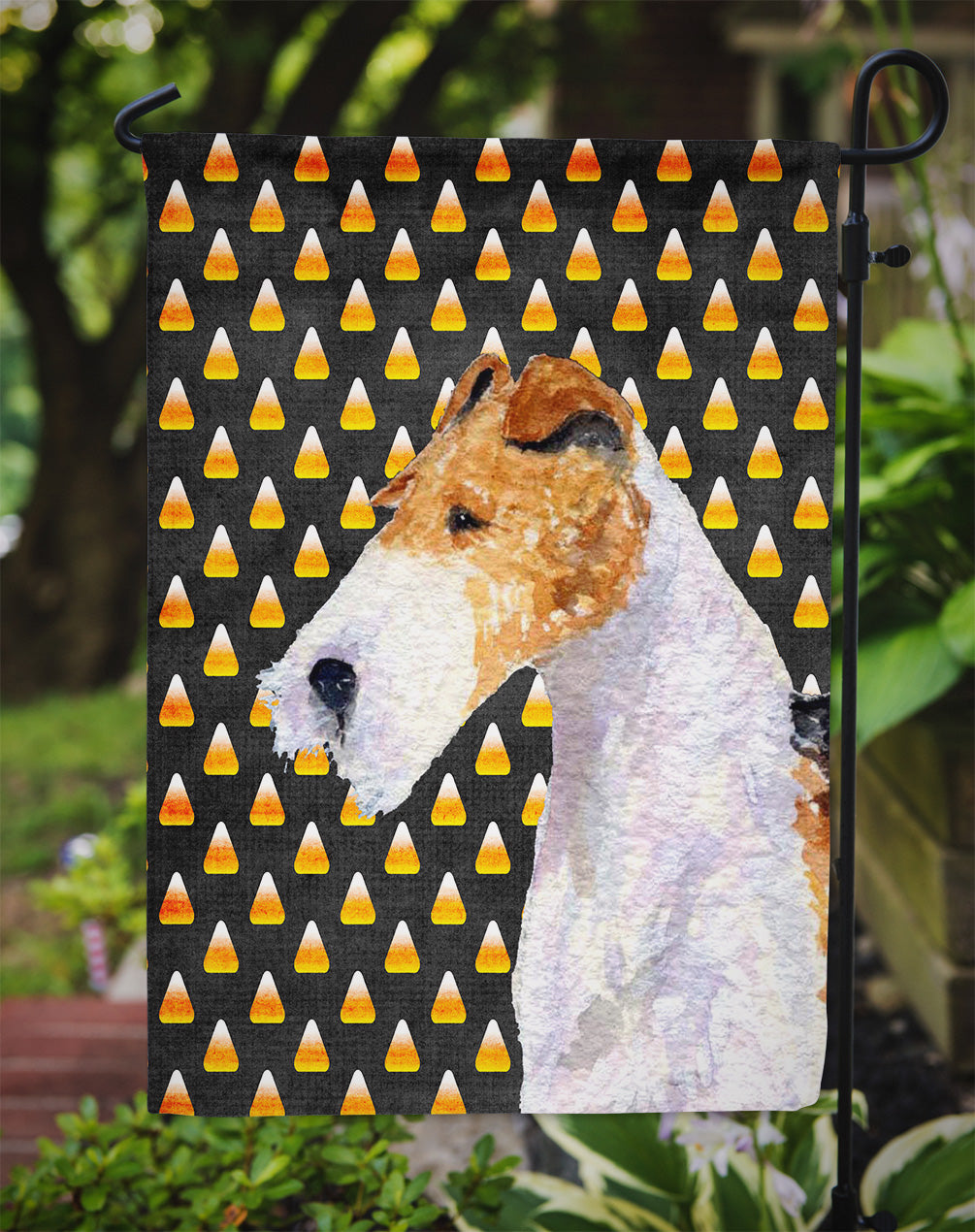 Fox Terrier Candy Corn Halloween Portrait Flag Garden Size.