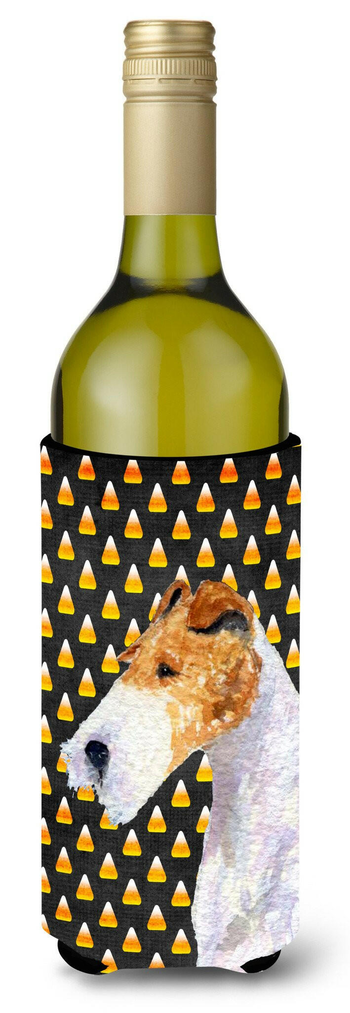 Fox Terrier Candy Corn Halloween Portrait Wine Bottle Beverage Insulator Beverage Insulator Hugger by Caroline's Treasures