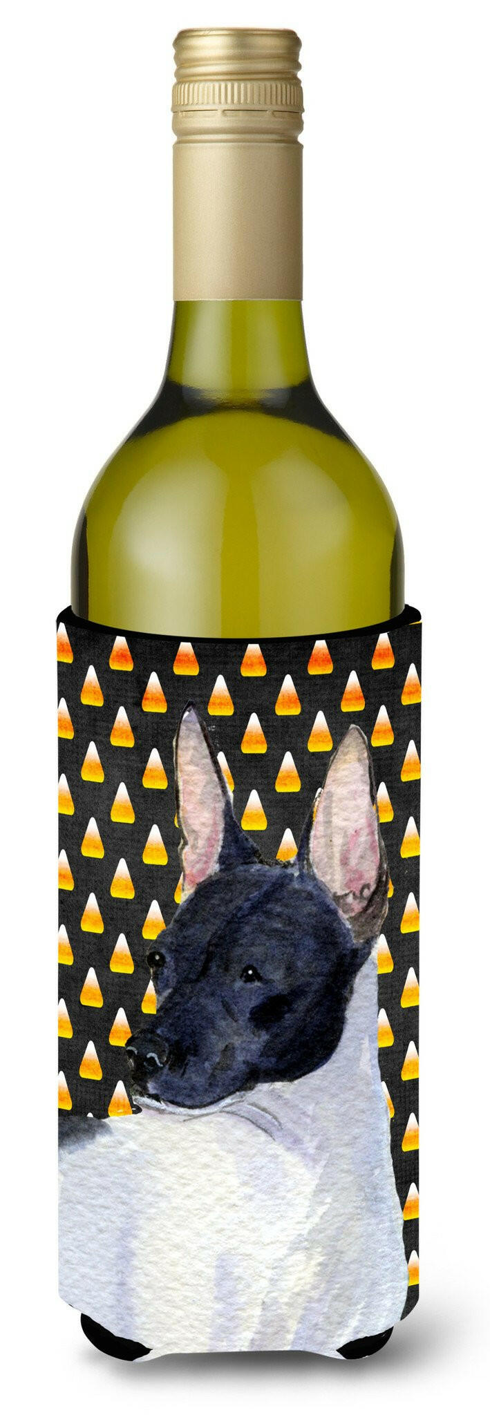 Rat Terrier Candy Corn Halloween Portrait Wine Bottle Beverage Insulator Beverage Insulator Hugger by Caroline&#39;s Treasures