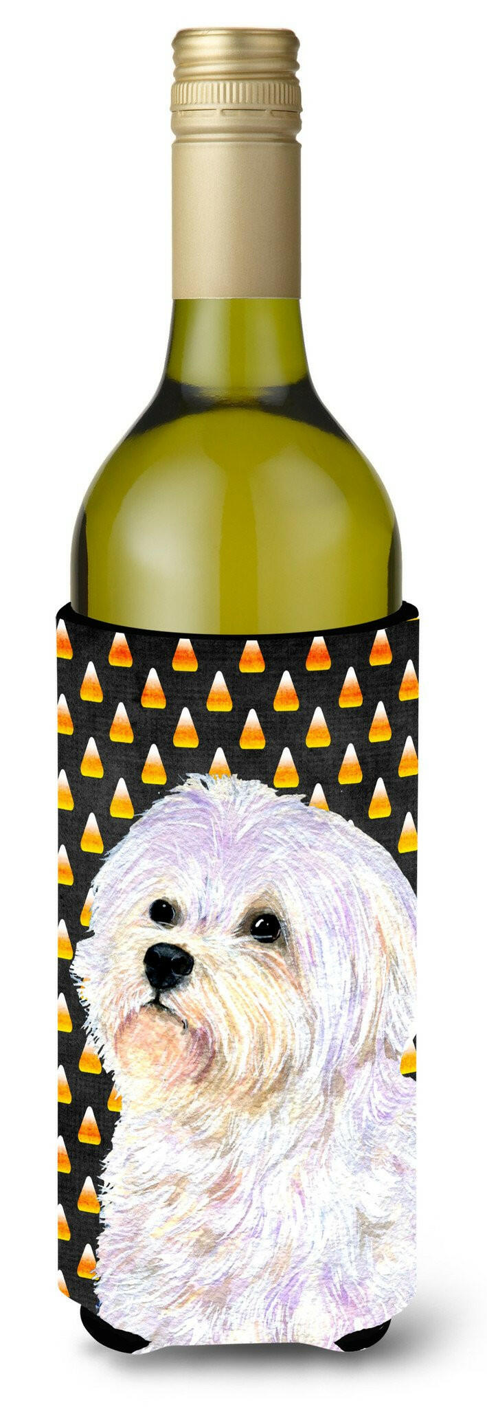 Maltese Candy Corn Halloween Portrait Wine Bottle Beverage Insulator Beverage Insulator Hugger by Caroline&#39;s Treasures