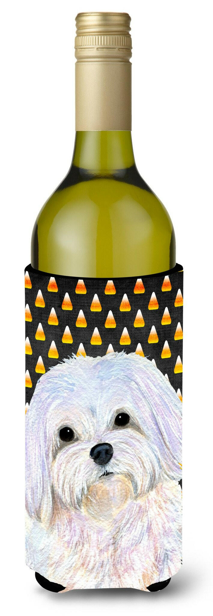Maltese Candy Corn Halloween Portrait Wine Bottle Beverage Insulator Beverage Insulator Hugger SS4275LITERK by Caroline&#39;s Treasures