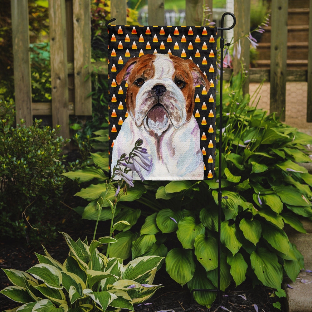 Bulldog English Candy Corn Halloween Portrait Flag Garden Size.