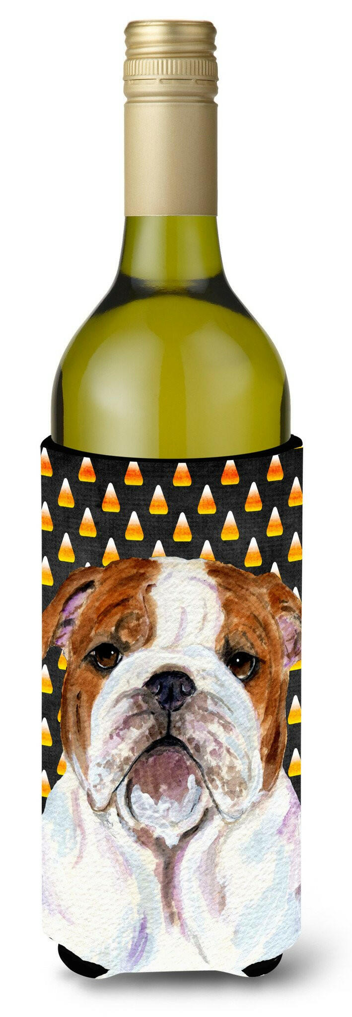 Bulldog English Candy Corn Halloween Portrait Wine Bottle Beverage Insulator Beverage Insulator Hugger by Caroline&#39;s Treasures