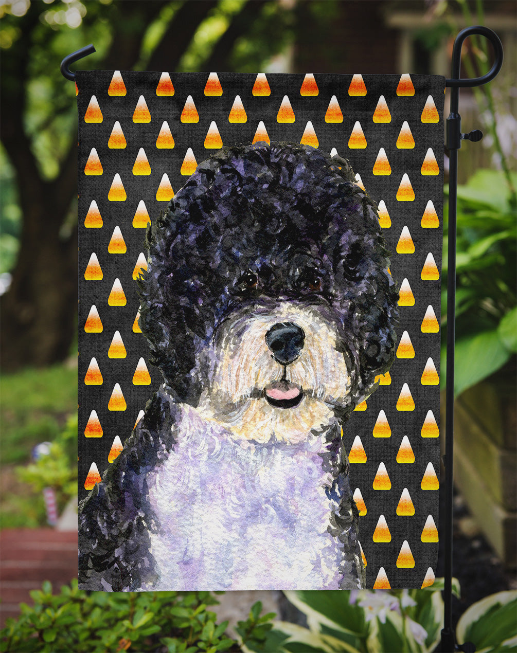 Portuguese Water Dog Candy Corn Halloween Portrait Flag Garden Size