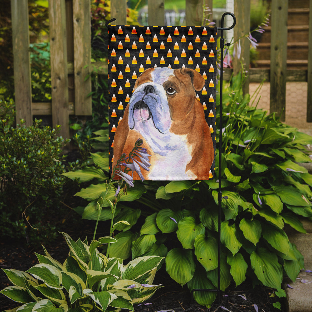 Bulldog English Candy Corn Halloween Portrait Flag Garden Size.