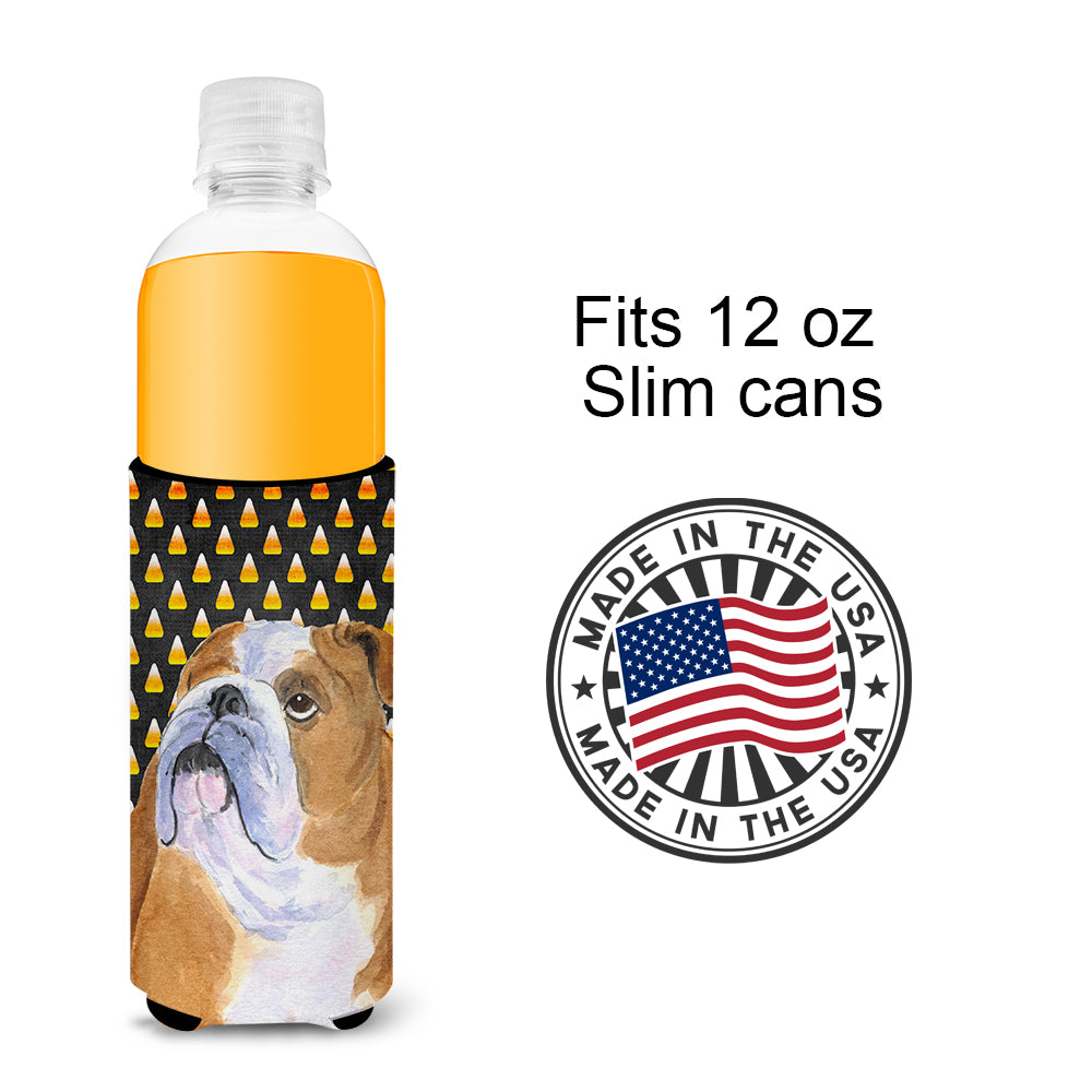 Bulldog English Candy Corn Halloween Portrait Ultra Beverage Insulators for slim cans SS4285MUK.