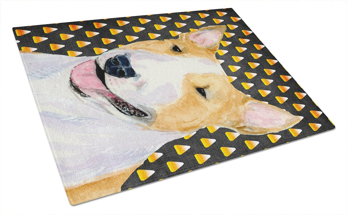 Bull Terrier Candy Corn Halloween Portrait Glass Cutting Board Large by Caroline&#39;s Treasures