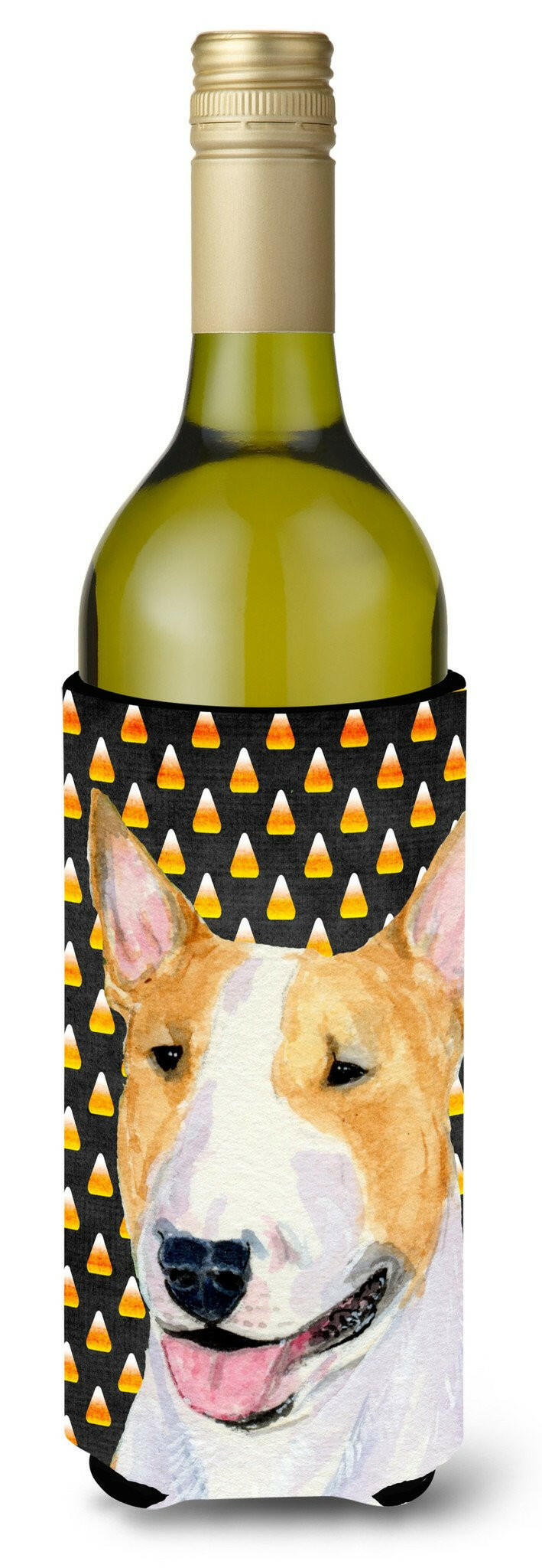 Bull Terrier Candy Corn Halloween Portrait Wine Bottle Beverage Insulator Beverage Insulator Hugger by Caroline&#39;s Treasures