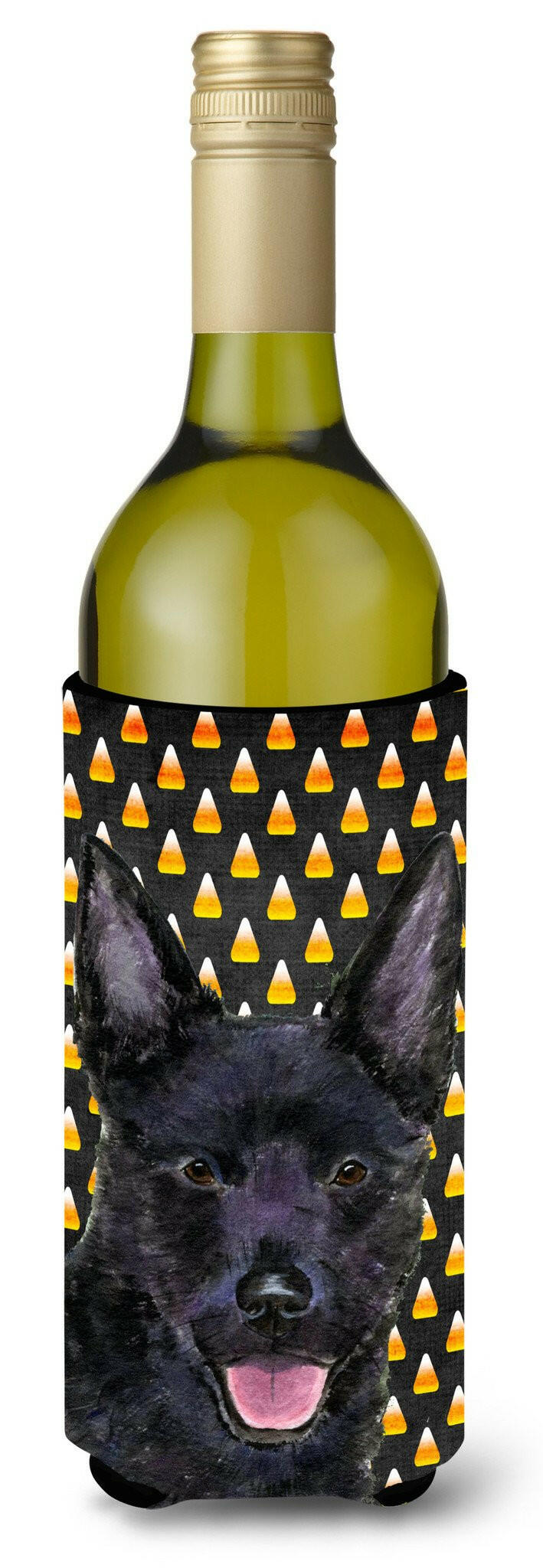 Australian Kelpie Candy Corn Halloween Portrait Wine Bottle Beverage Insulator Beverage Insulator Hugger by Caroline&#39;s Treasures