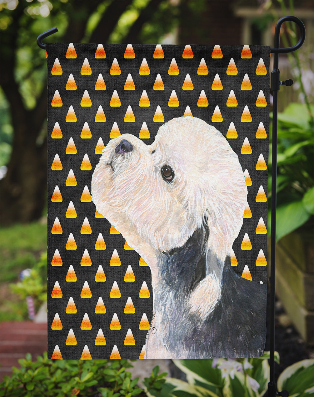 Dandie Dinmont Terrier Candy Corn Halloween Portrait Flag Garden Size.
