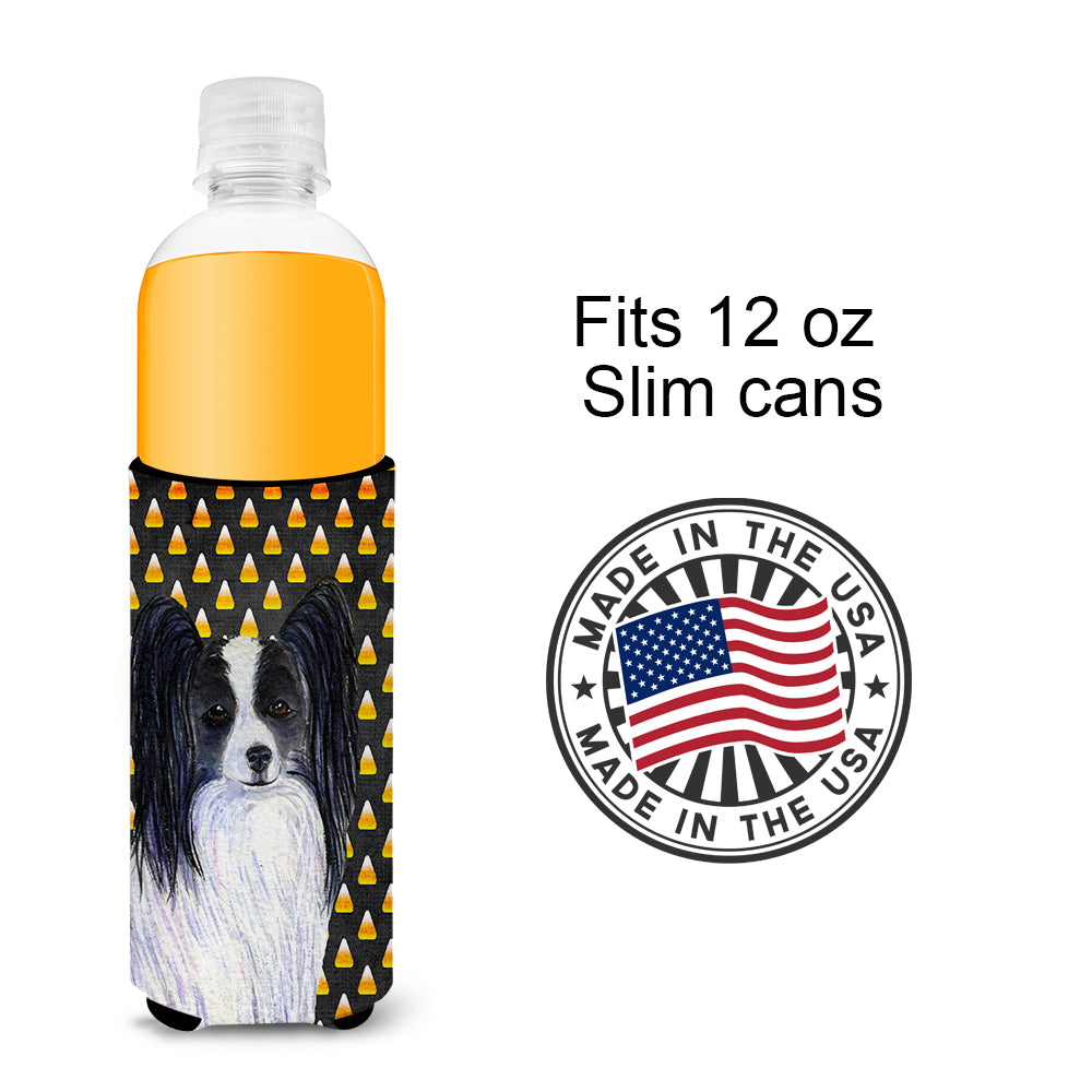 Papillon Candy Corn Halloween Portrait Ultra Beverage Insulators for slim cans SS4298MUK.