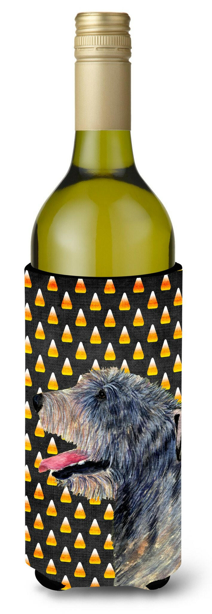 Irish Wolfhound Candy Corn Halloween Portrait Wine Bottle Beverage Insulator Beverage Insulator Hugger by Caroline&#39;s Treasures
