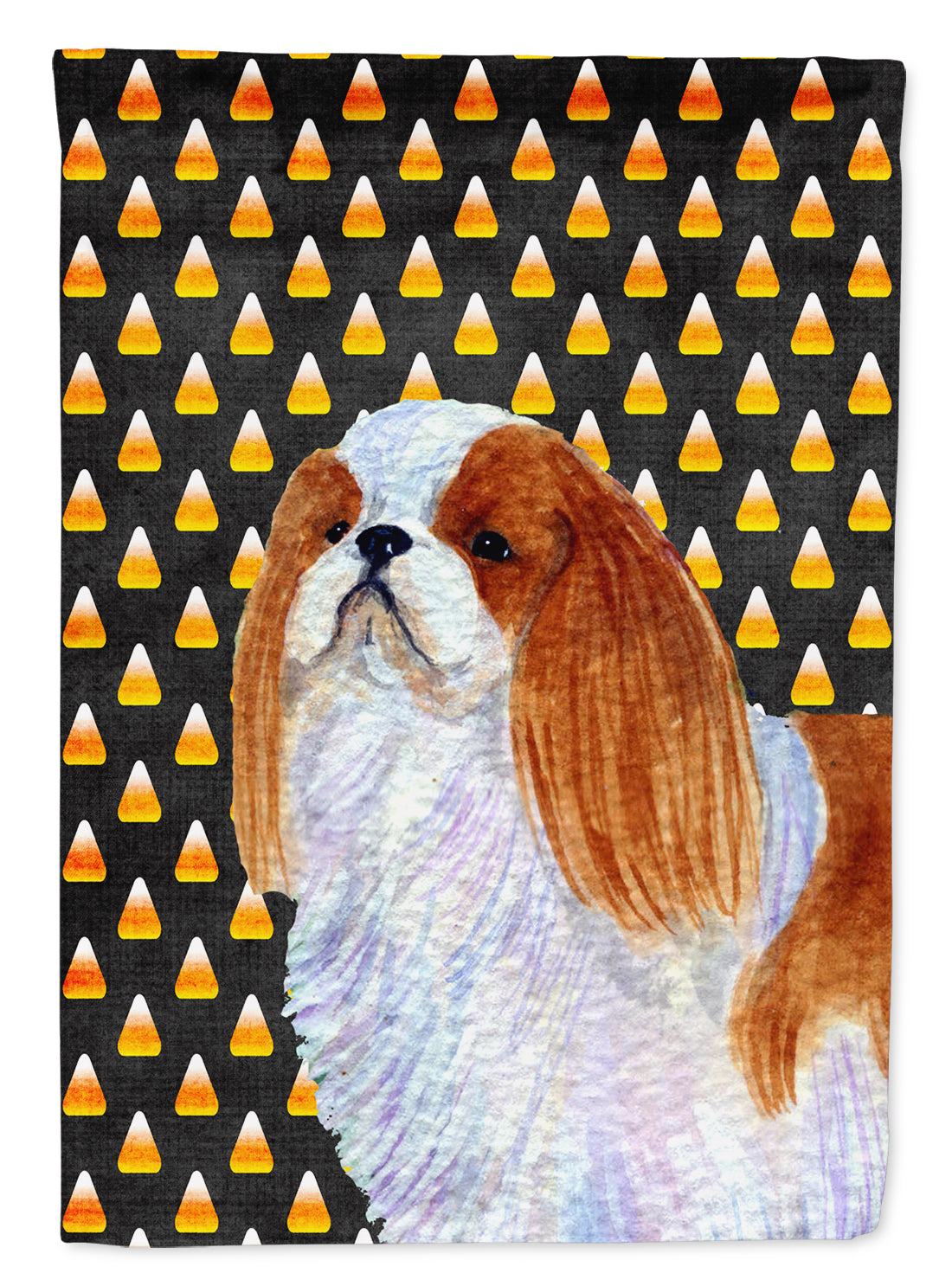 English Toy Spaniel Candy Corn Halloween Portrait Flag Canvas House Size  the-store.com.