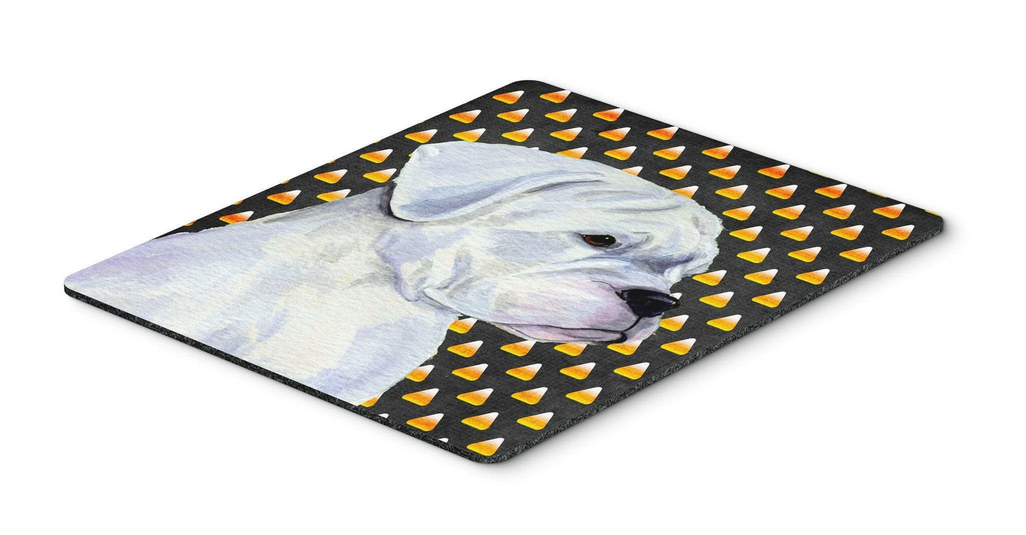 Boxer White Candy Corn Halloween Portrait Mouse Pad, Hot Pad or Trivet by Caroline's Treasures