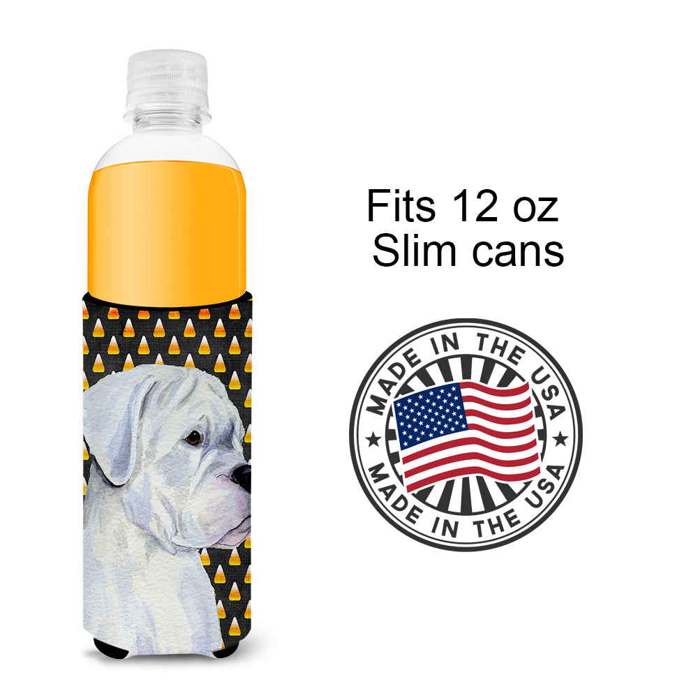 Boxer White Candy Corn Halloween Portrait Ultra Beverage Insulators for slim cans SS4302MUK.