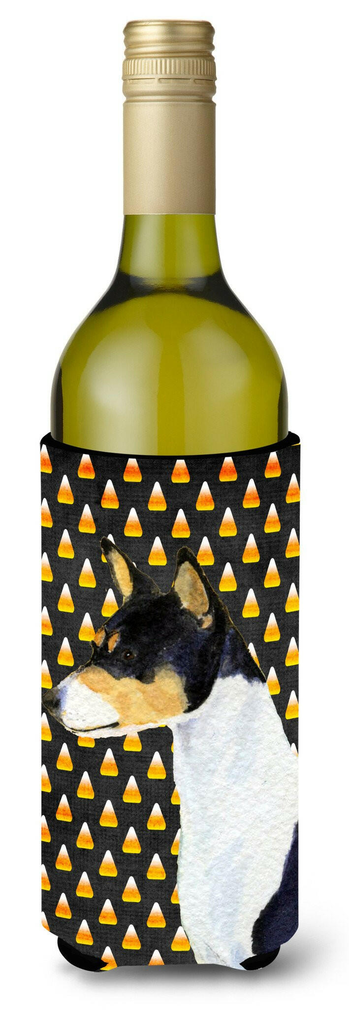 Basenji Candy Corn Halloween Portrait Wine Bottle Beverage Insulator Beverage Insulator Hugger SS4307LITERK by Caroline&#39;s Treasures