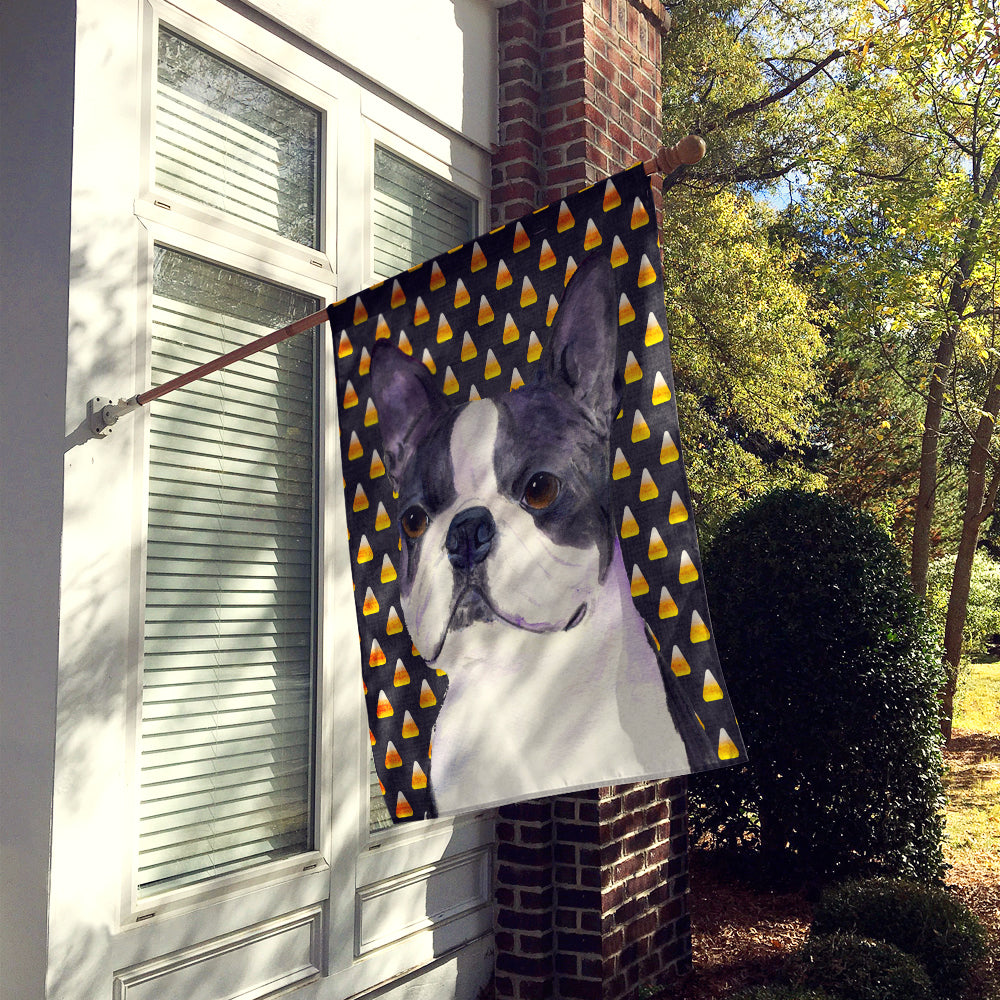 Boston Terrier Candy Corn Halloween Portrait Flag Canvas House Size  the-store.com.