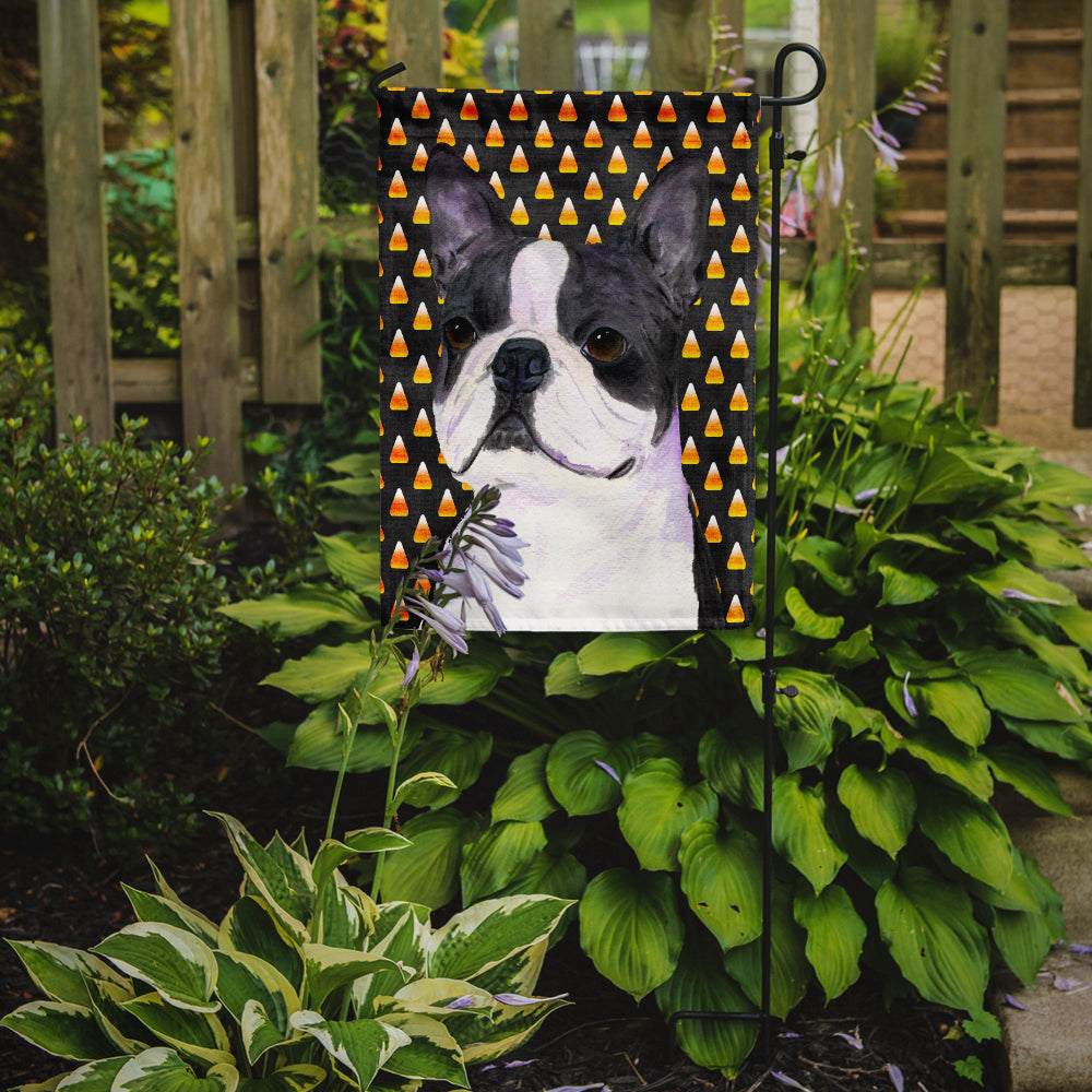 Boston Terrier Candy Corn Halloween Portrait Flag Garden Size.