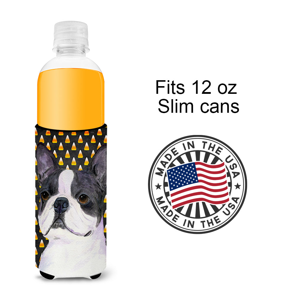 Boston Terrier Candy Corn Halloween Portrait Ultra Beverage Insulators for slim cans SS4309MUK.