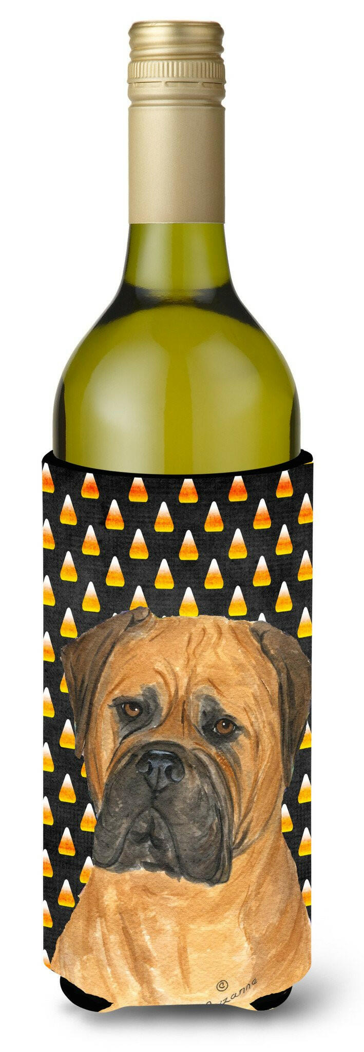 Bullmastiff Candy Corn Halloween Portrait Wine Bottle Beverage Insulator Beverage Insulator Hugger by Caroline&#39;s Treasures