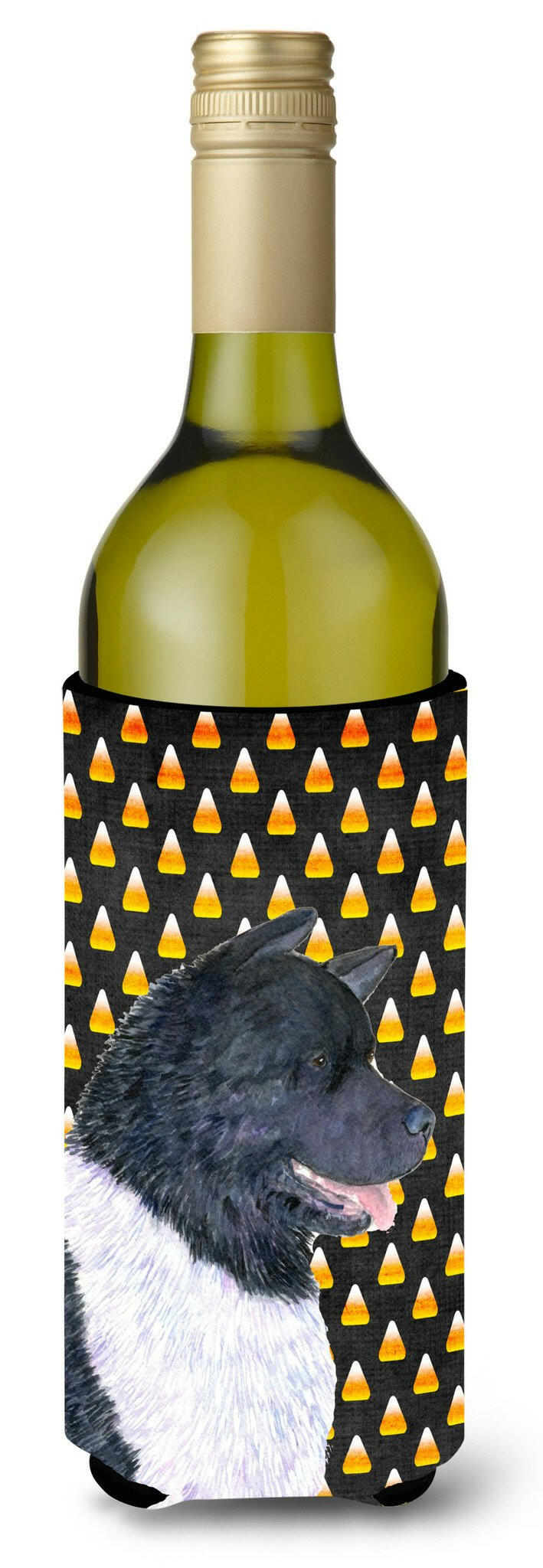 Akita Candy Corn Halloween Portrait Wine Bottle Beverage Insulator Beverage Insulator Hugger by Caroline&#39;s Treasures