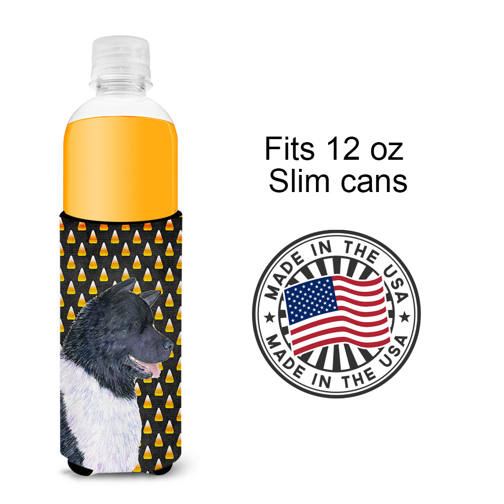 Akita Candy Corn Halloween Portrait Ultra Beverage Insulators for slim cans SS4314MUK.