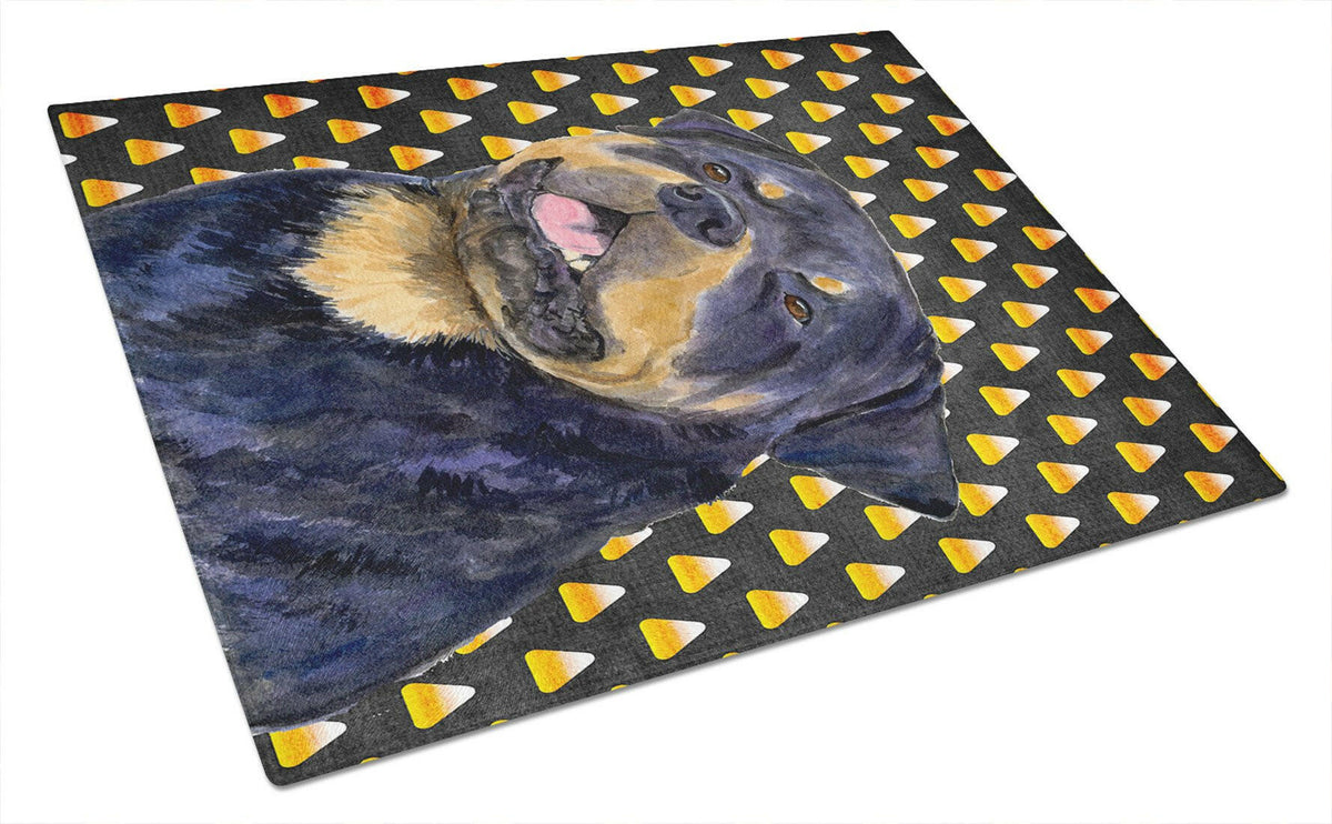 Rottweiler Candy Corn Halloween Portrait Glass Cutting Board Large by Caroline&#39;s Treasures