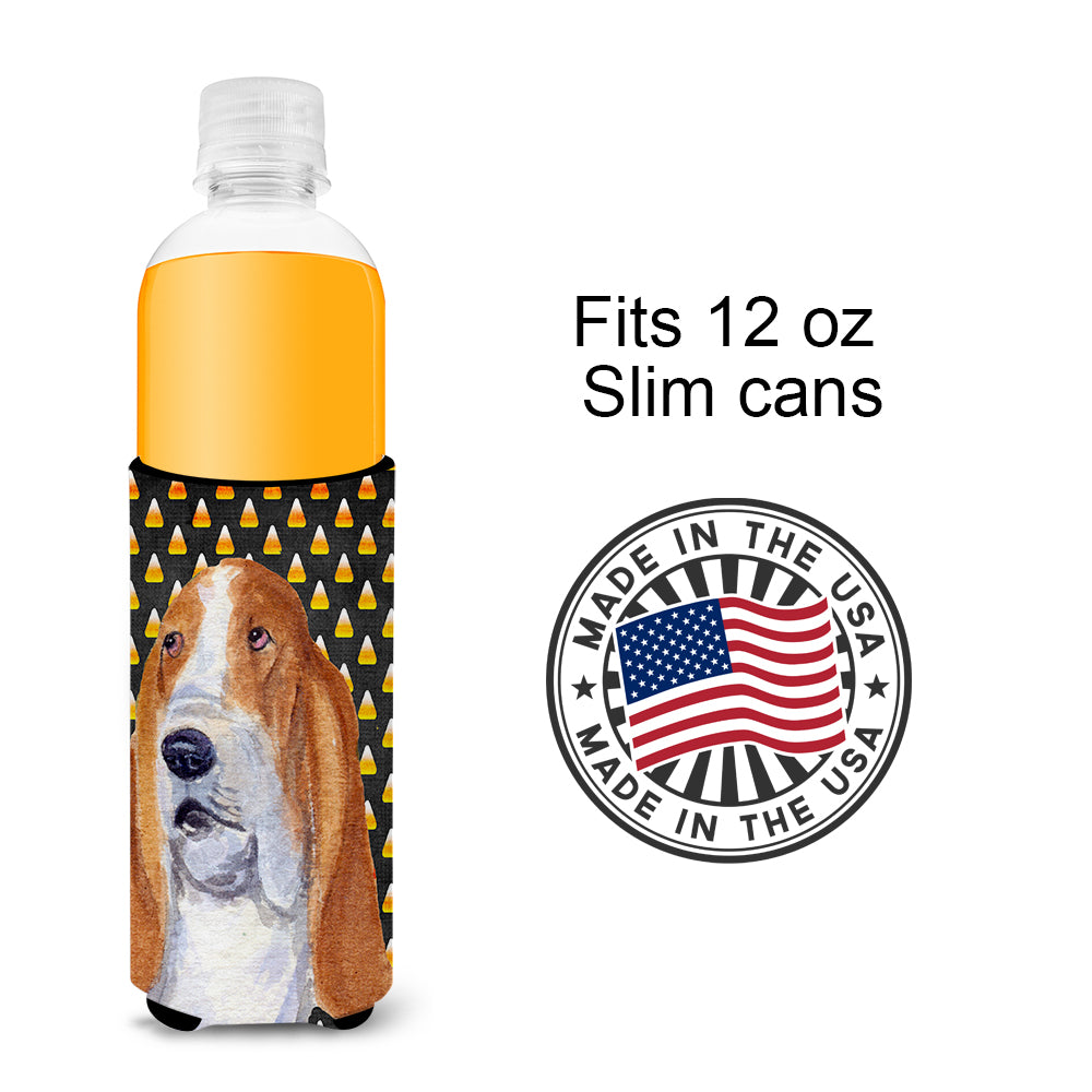 Basset Hound Candy Corn Halloween Portrait Ultra Beverage Insulators for slim cans SS4321MUK.