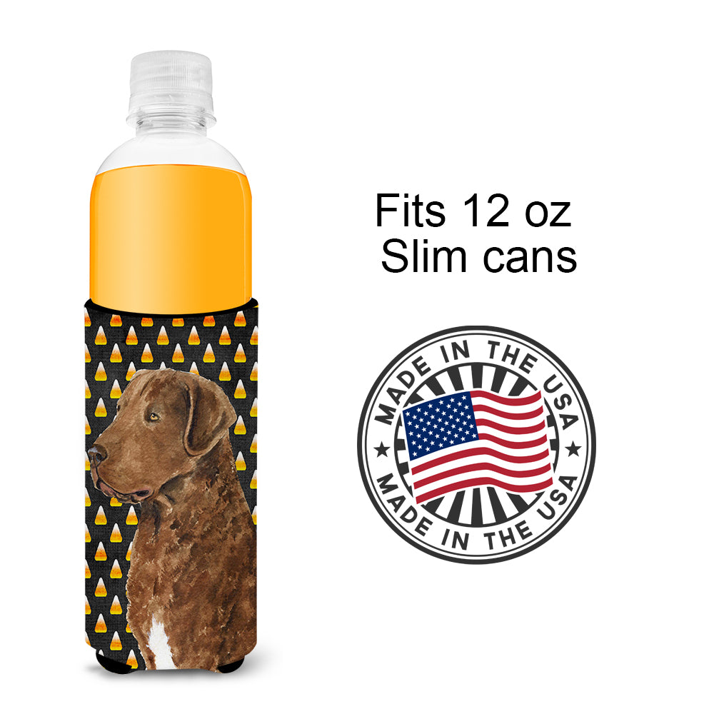 Chesapeake Bay Retriever Wheaten Candy Corn Halloween Portrait Ultra Beverage Insulators for slim cans SS4324MUK.