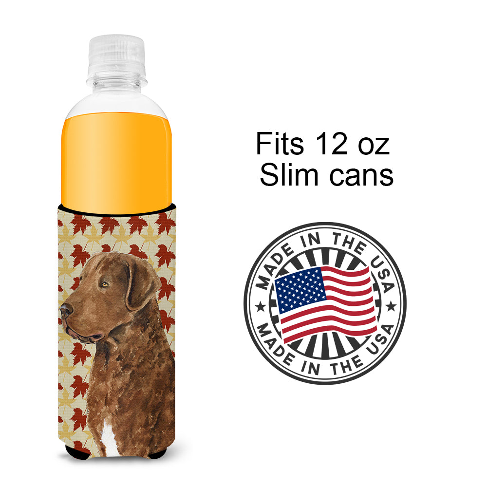 Chesapeake Bay Retriever Fall Leaves Portrait Ultra Beverage Insulators for slim cans SS4325MUK.