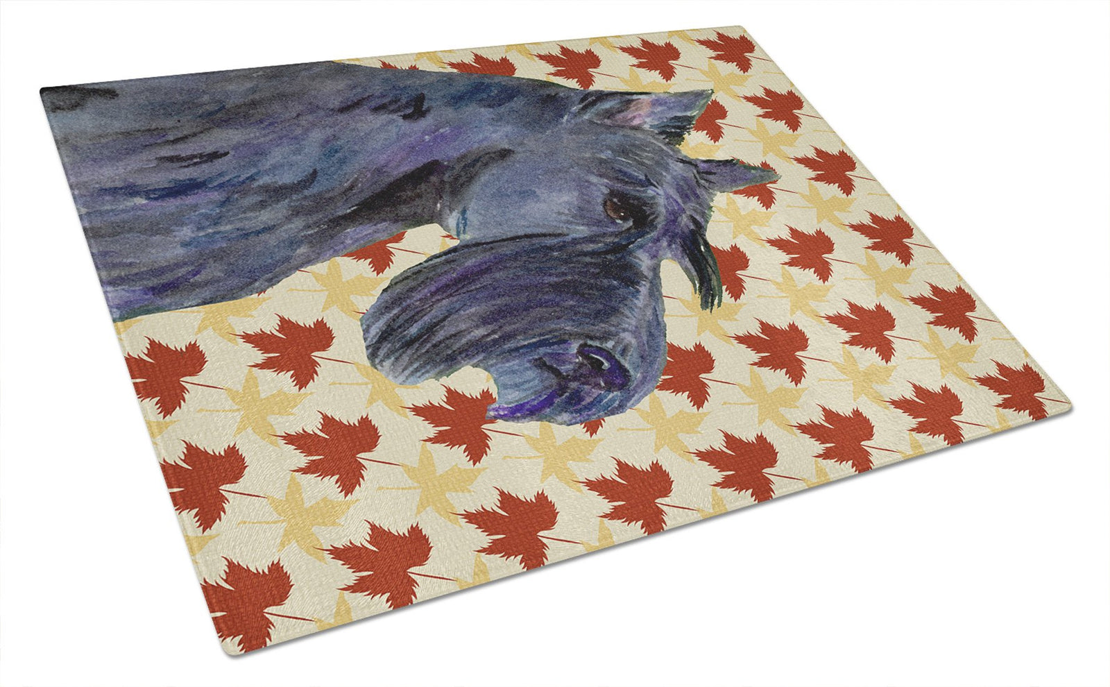 Scottish Terrier Fall Leaves Portrait Glass Cutting Board Large by Caroline's Treasures