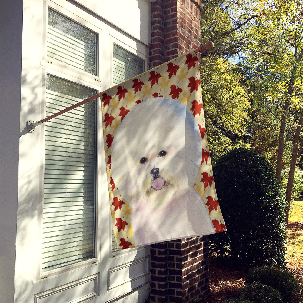 Bichon Frise Fall Leaves Portrait Flag Canvas House Size