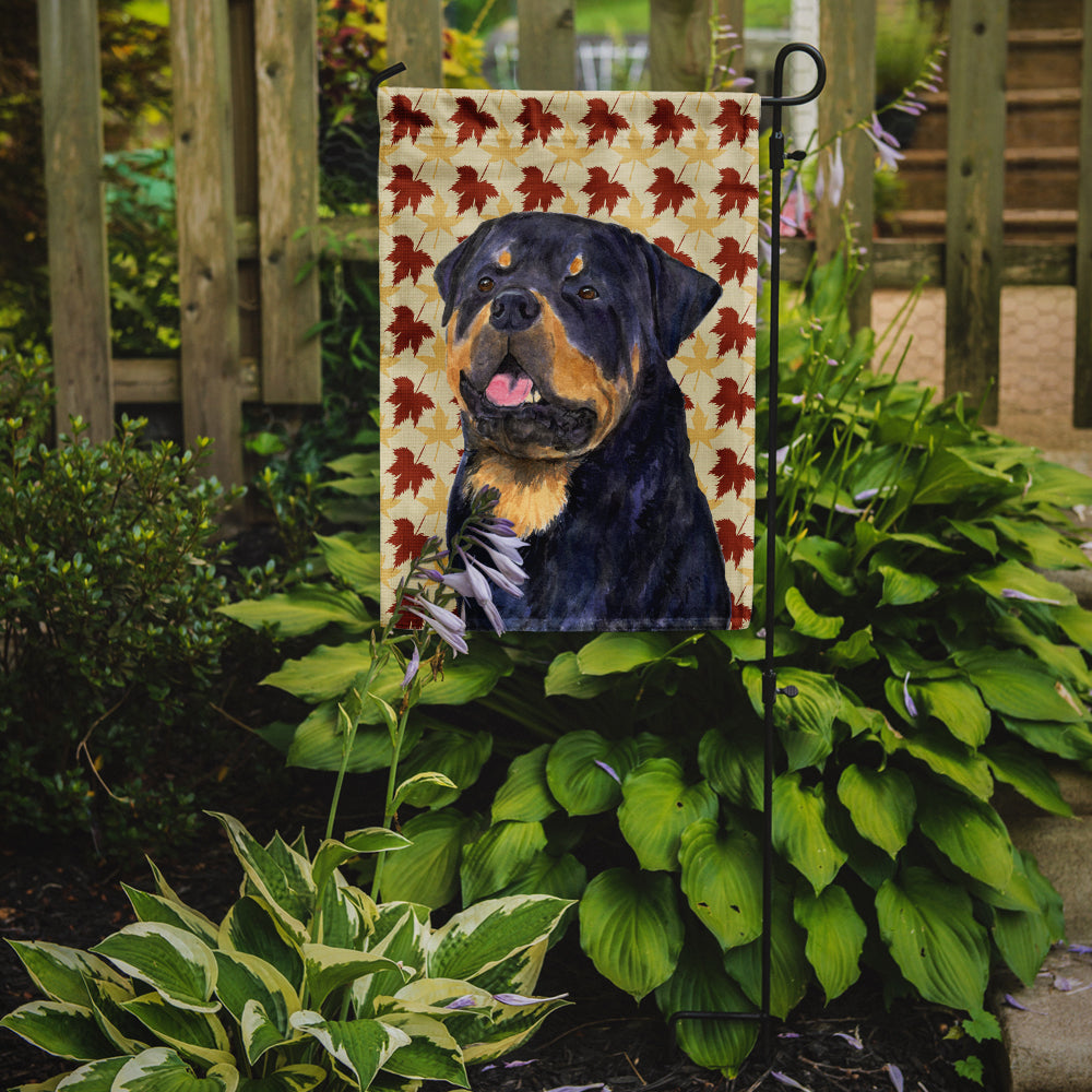 Rottweiler Fall Leaves Portrait Flag Garden Size.