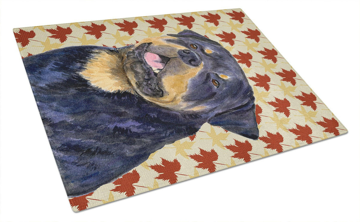 Rottweiler Fall Leaves Portrait Glass Cutting Board Large by Caroline&#39;s Treasures
