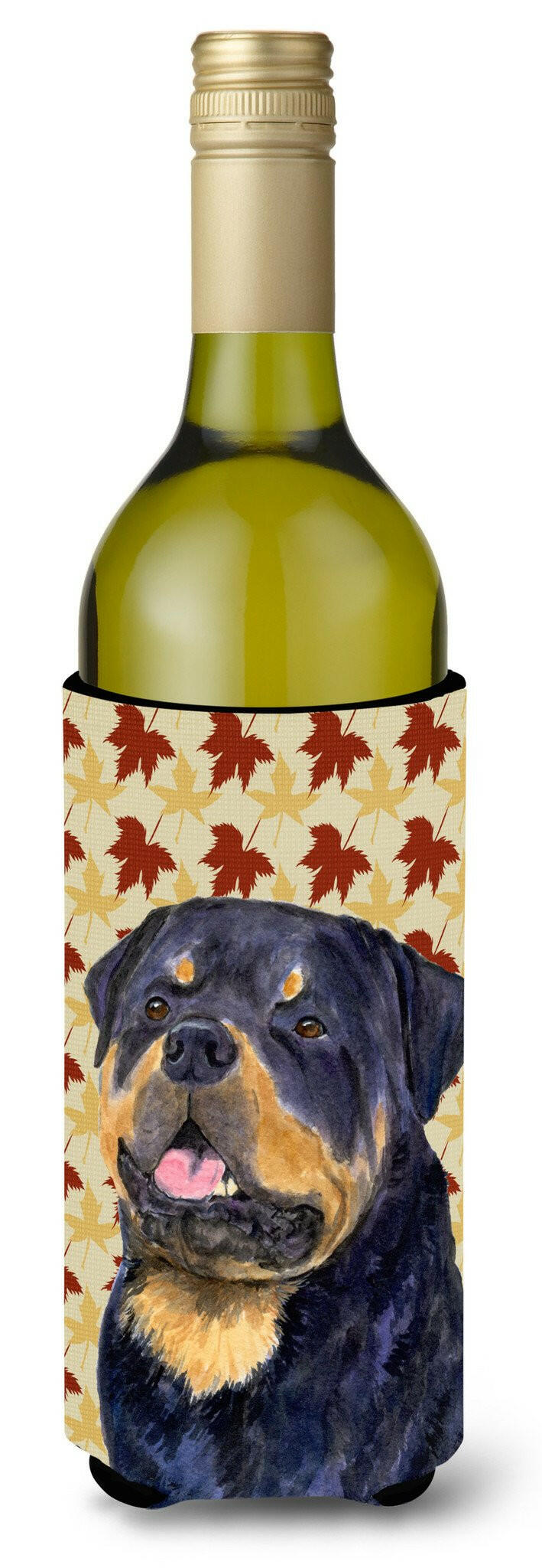 Rottweiler Fall Leaves Portrait Wine Bottle Beverage Insulator Beverage Insulator Hugger by Caroline&#39;s Treasures
