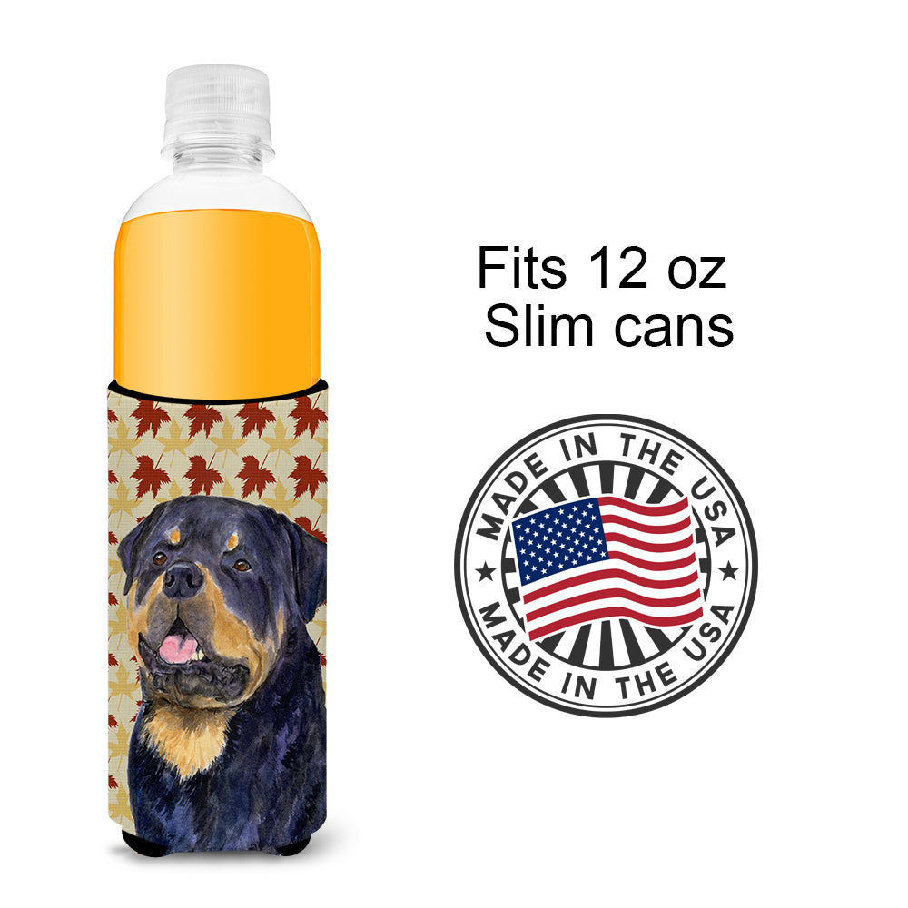 Rottweiler Fall Leaves Portrait Ultra Beverage Isolateurs pour canettes minces SS4332MUK