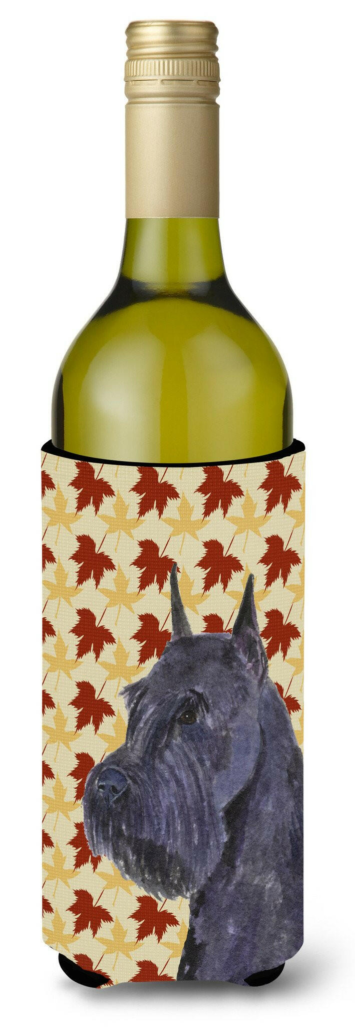 Schnauzer Giant Fall Leaves Portrait Wine Bottle Beverage Insulator Beverage Insulator Hugger by Caroline&#39;s Treasures