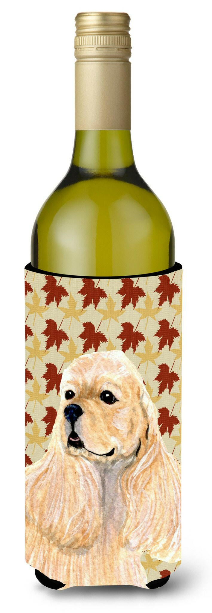 Cocker Spaniel Fall Leaves Portrait Wine Bottle Beverage Insulator Beverage Insulator Hugger by Caroline&#39;s Treasures