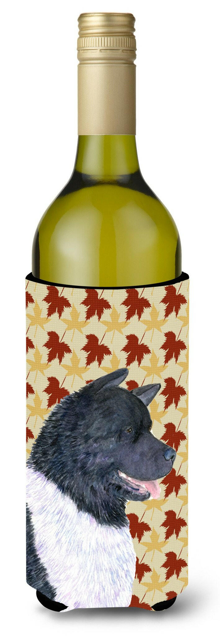 Akita Fall Leaves Portrait Wine Bottle Beverage Insulator Beverage Insulator Hugger by Caroline&#39;s Treasures