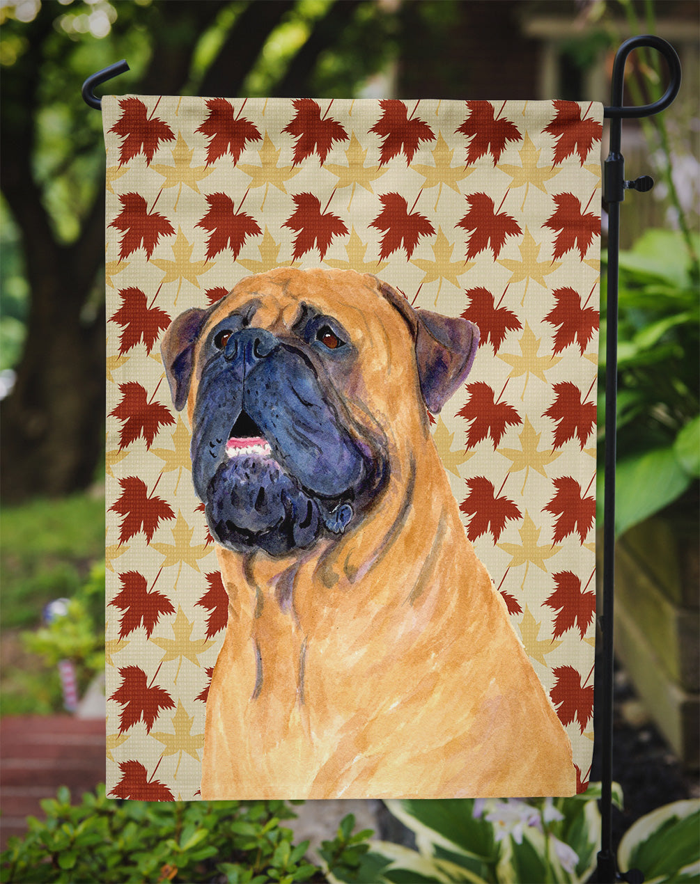 Mastiff Fall Leaves Portrait Flag Garden Size