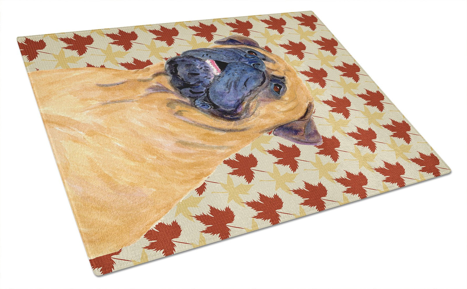 Mastiff Fall Leaves Portrait Glass Cutting Board Large by Caroline's Treasures